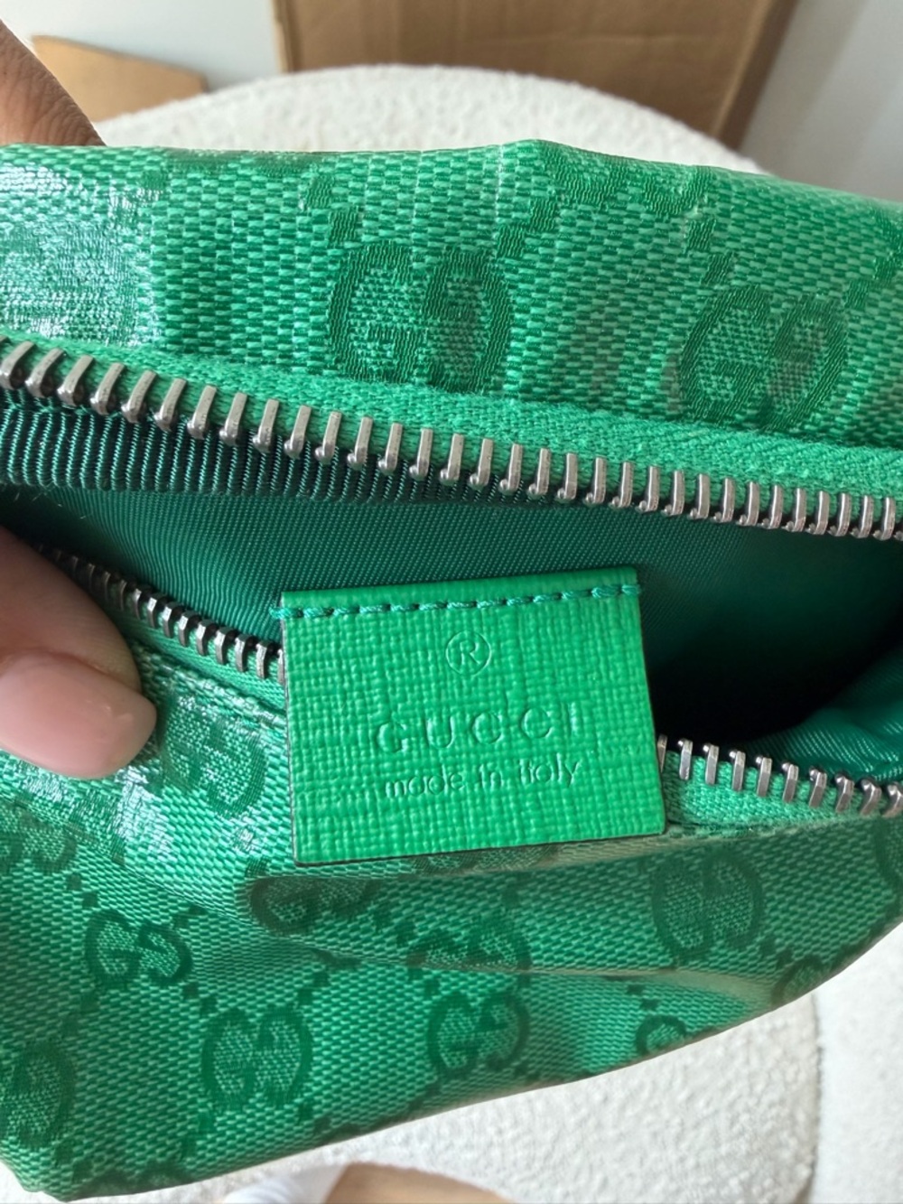 Gucci KIDS Green Monogram Stripe Belt Bag - Picture 7 of 9